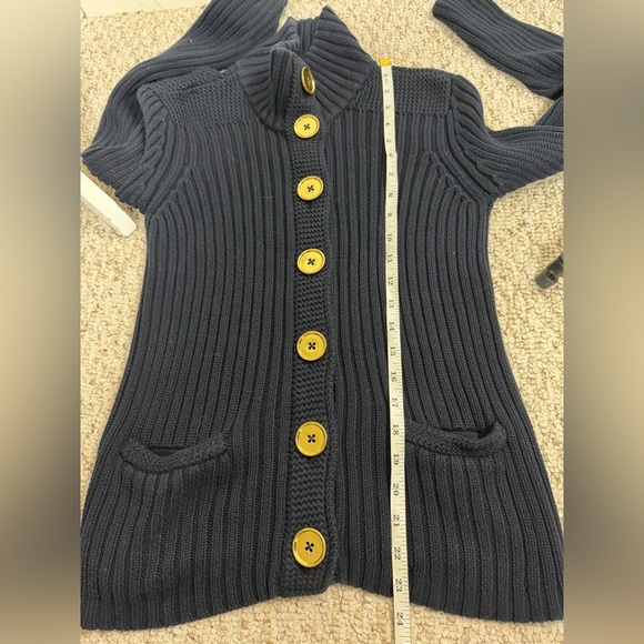 Talbots Pima Cotton Ribbed Mock Neck Petite S Blue Sweater Cardigan - Picture 4 of 6